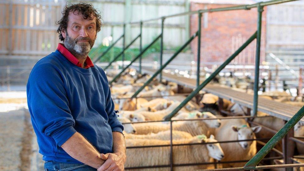 Sheep farmer Jeff Gwillim pictured with some of his flock at the family farm near Talgarth