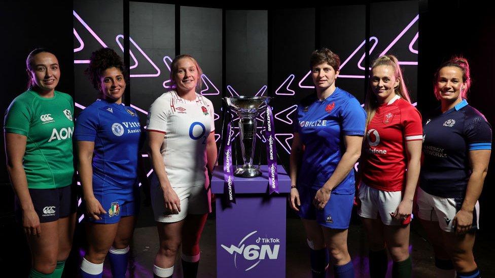 Nichola Fryday of Ireland, Silvia Turani of Italy, Alex Matthews of England, Audrey Forlani of France, Hannah Jones of Wales and Rachel Malcom of Scotland