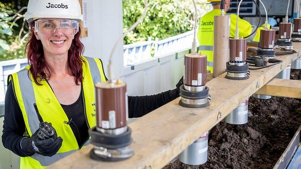 Jen Barnes with the radioactive material detector