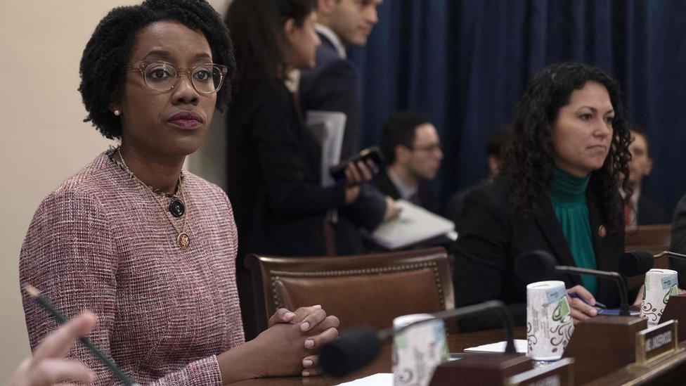 # Rep Lauren Underwood, sitting at the hearing