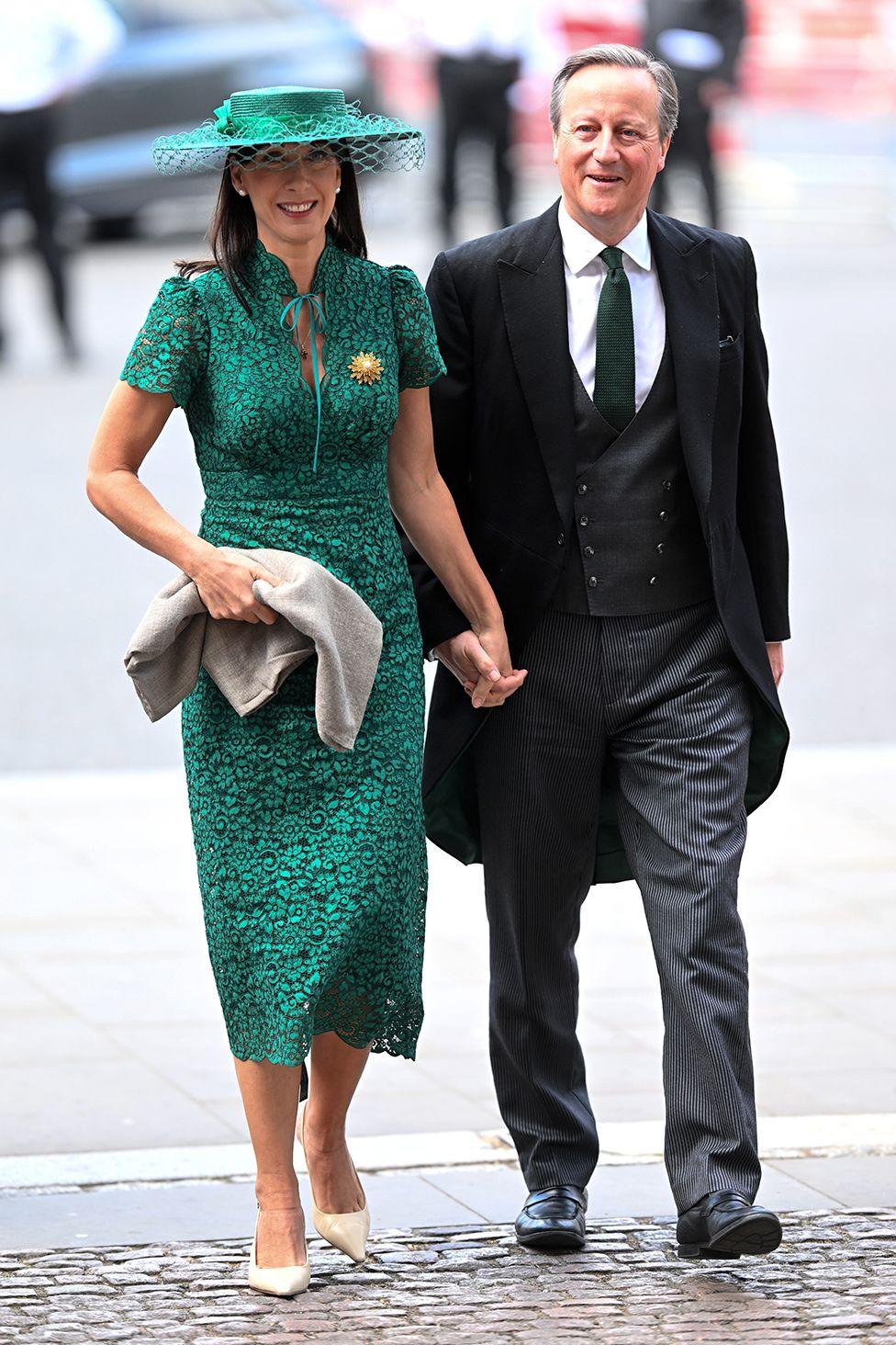 Samantha Cameron and former British Prime Minister Lord David Cameron attend the thanksgiving service to mark the 80th anniversary of VE Day at Westminster Abbey on May 08, 2025 in London, England.