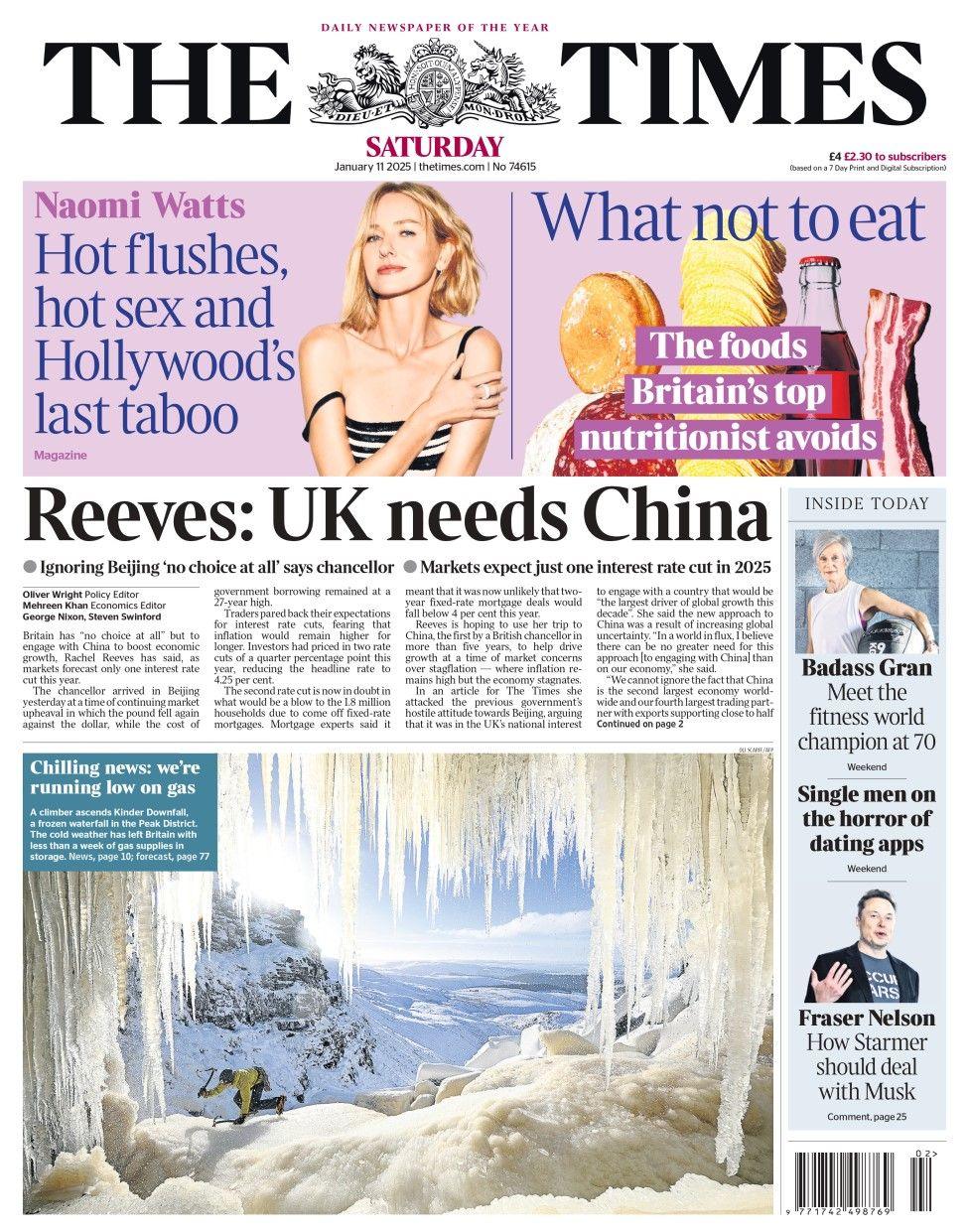 The headline in the Times reads: Reeves: UK needs China