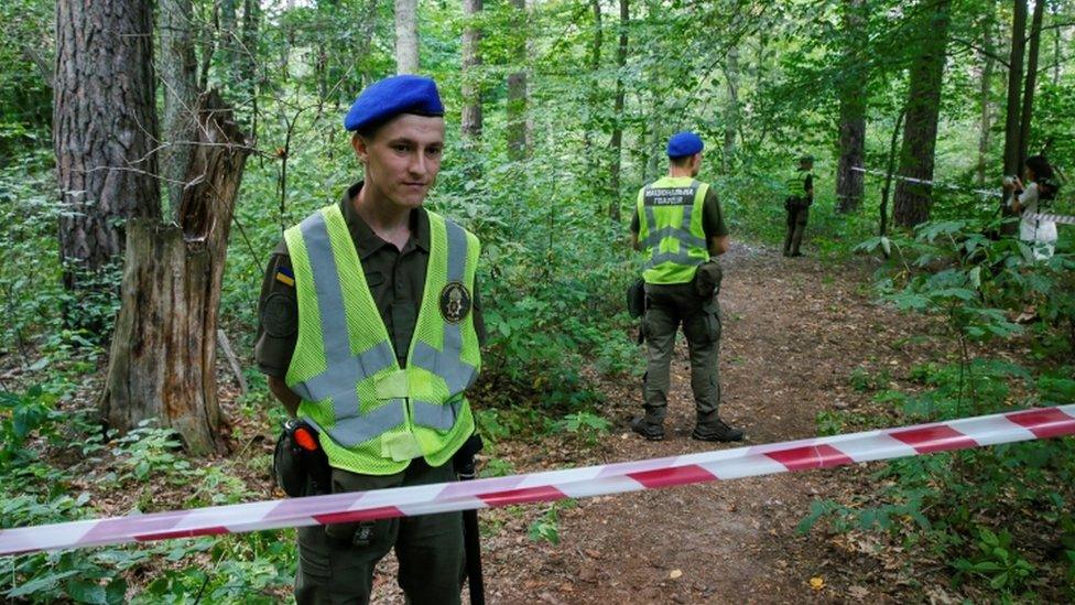 A view of the site where Vitaly Shishov was found dead in Kyiv