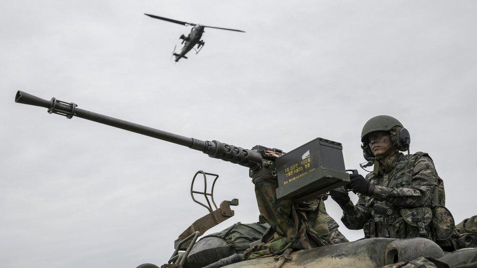 A South Korean marine on exercises on South Korea's Baengnyeong Island, 7 September