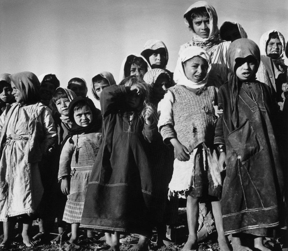 Young Palestinian children in Israel waiting for a UN project that will decide their future after the creation of the State of Israel, 1949