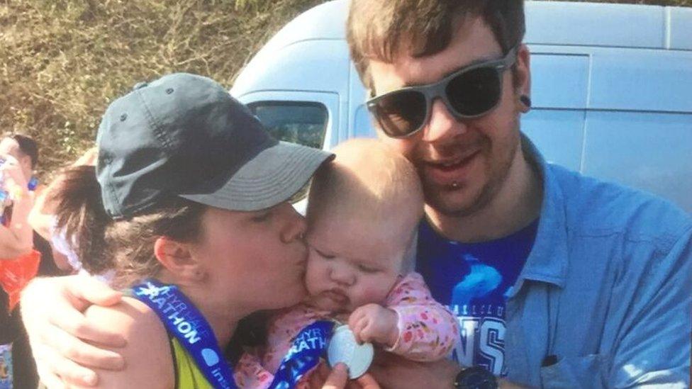 Joanna Brown with her fiancé Alun Rhydderch and their daughter Rosie