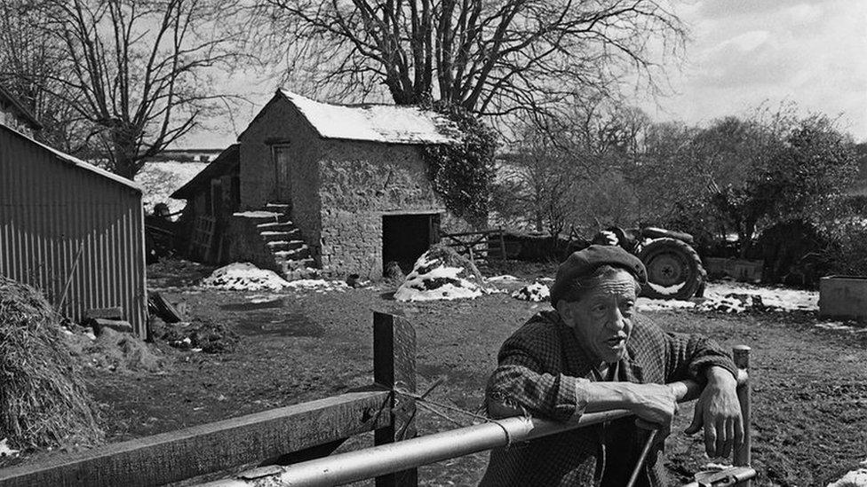 Bill Cooke in Cole House Yard in Riddlecombe, 1975