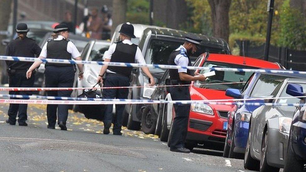 Police at the scene in Shepperton Road