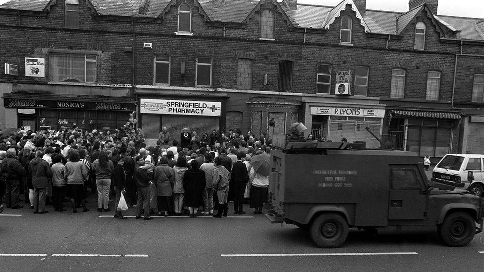 A peace rally was held outside the pharmacy where Philomena Hanna was shot dead