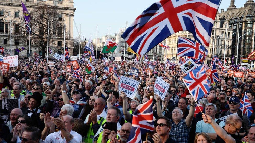 Leave protesters gather outside Parliament