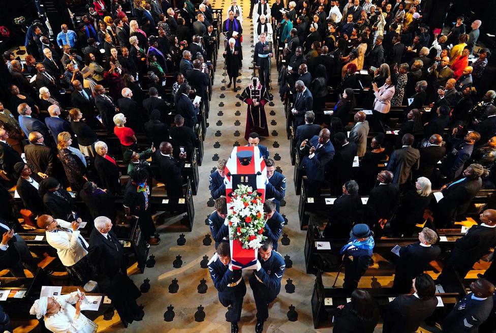 The funeral of RAF Sergeant Peter Brown at St Clement Danes Church, in London, 25 May 2023.