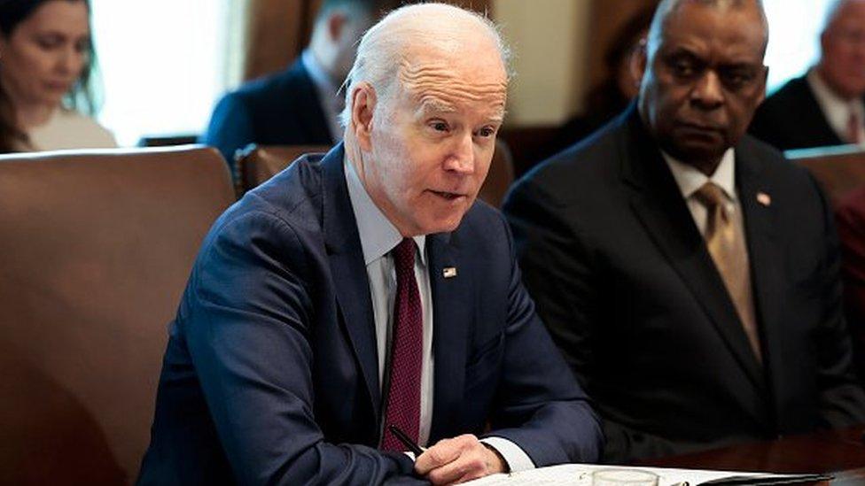 U.S. President Joe Biden in the Cabinet Room of the White House on 3 March 2022 in Washington, DC.