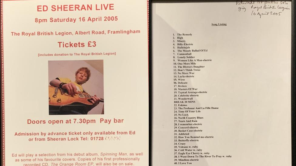 Poster and setlist for Ed Sheeran's first gig in 2005