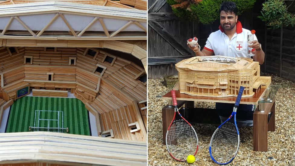 Shaminder Singh with his toothpick replica of Wimbledon