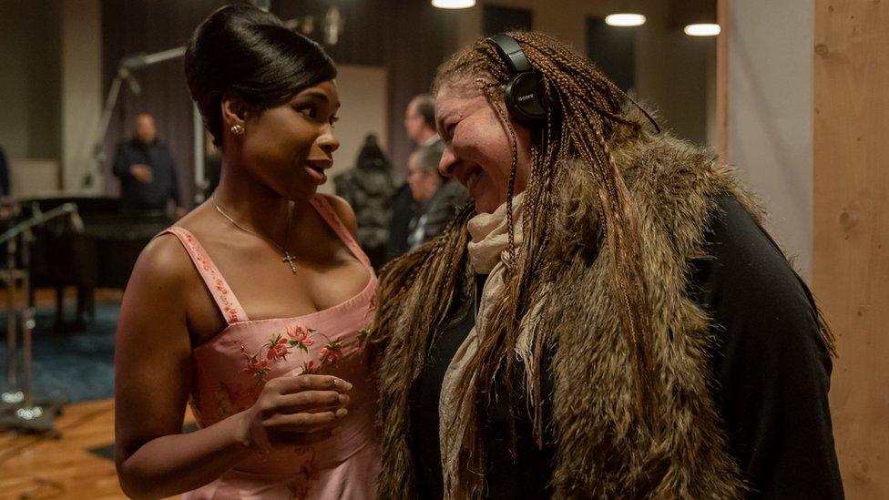 Jennifer Hudson and director Liesl Tommy filming Respect