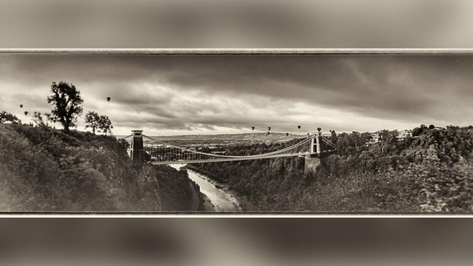 Photo taken of balloons over Clifton Suspension Bridge with 1890s camera