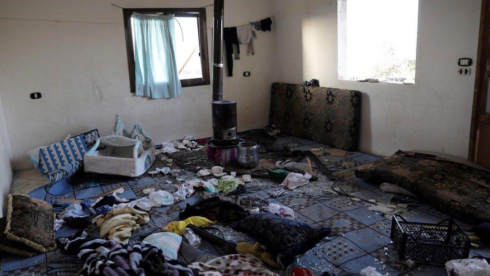 Interior of a damaged building after a US special forces raid in Atmeh, Syria (3 February 2022)