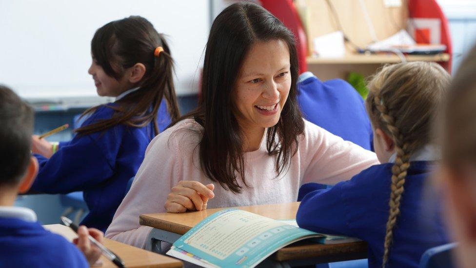 Teacher with school children