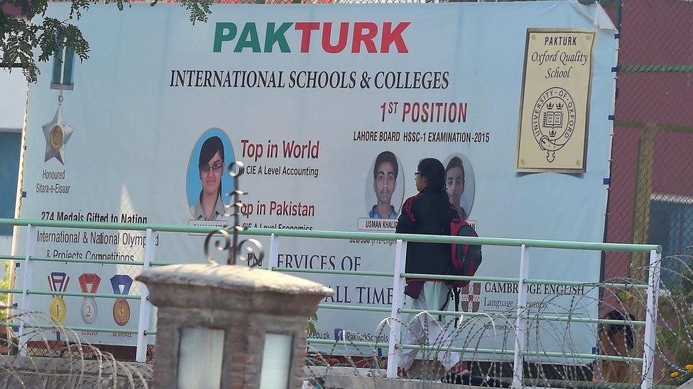 Sign outside PakTurk International Schools and Colleges in Islamabad. 16 November 2016