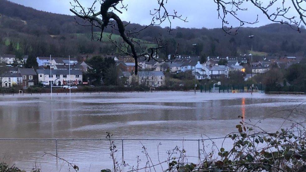 Underwater... Machen Rugby Club's ground on Sunday morning