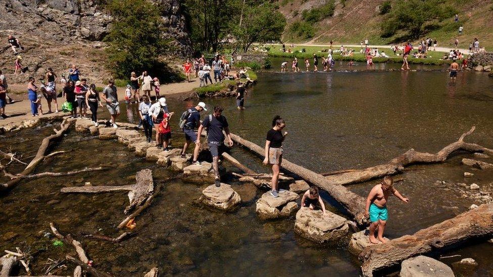 Dovedale stepping stones on a sunny day