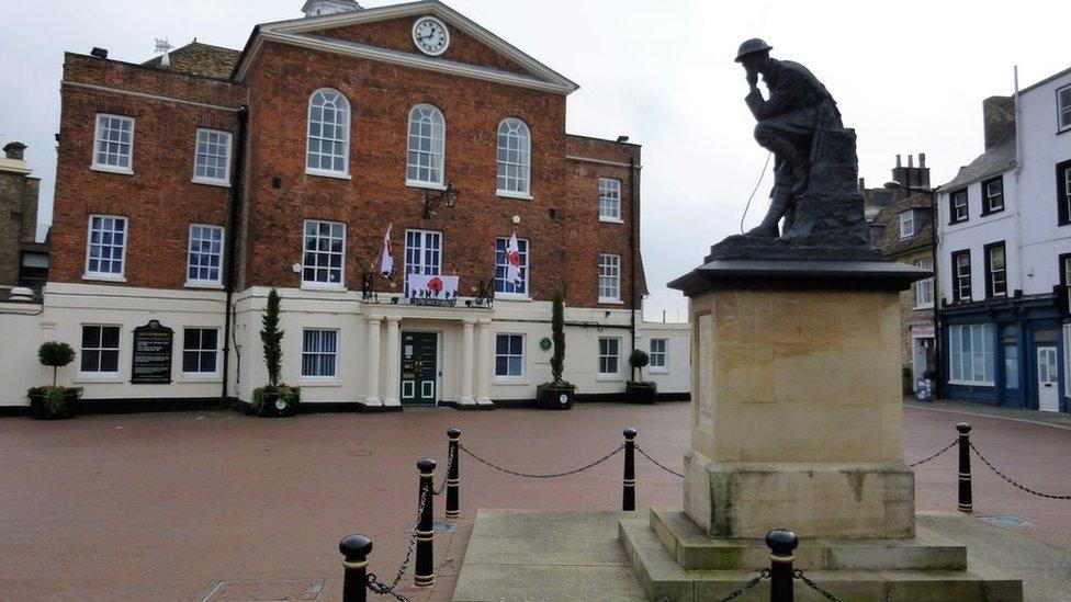 Town Hall and war memorial, Huntingdon