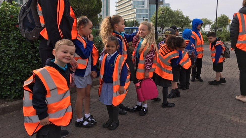 Children gathered for walking bus