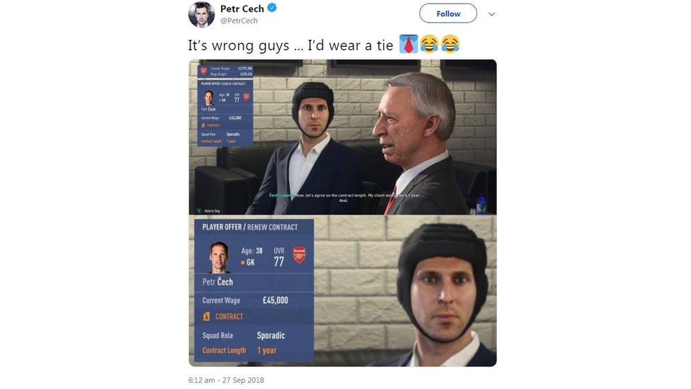 Petr Cech wearing a head-guard in Fifa 19.