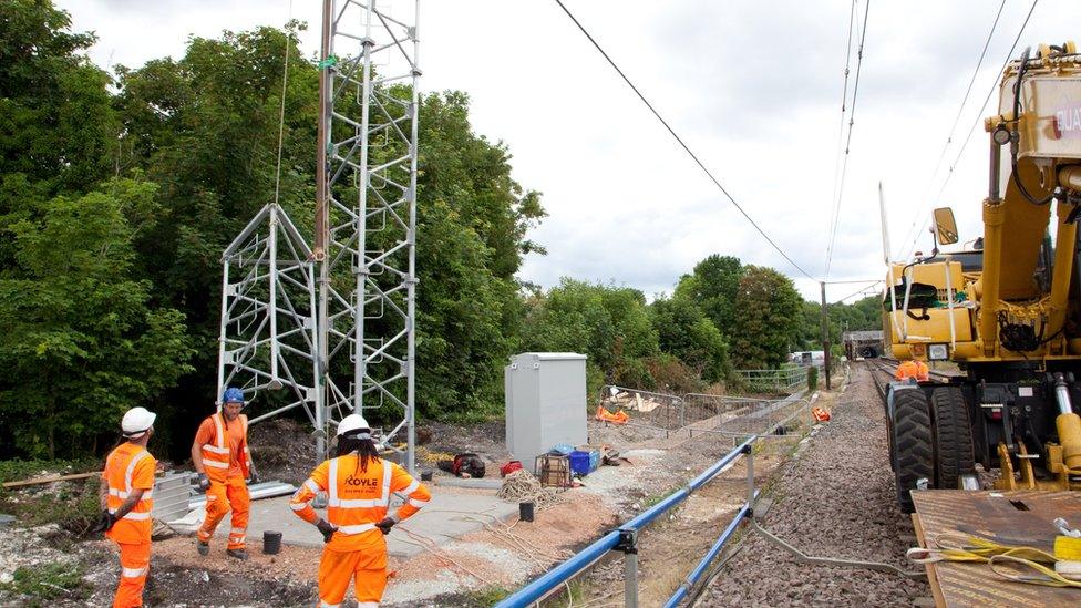 Rail workers on the track