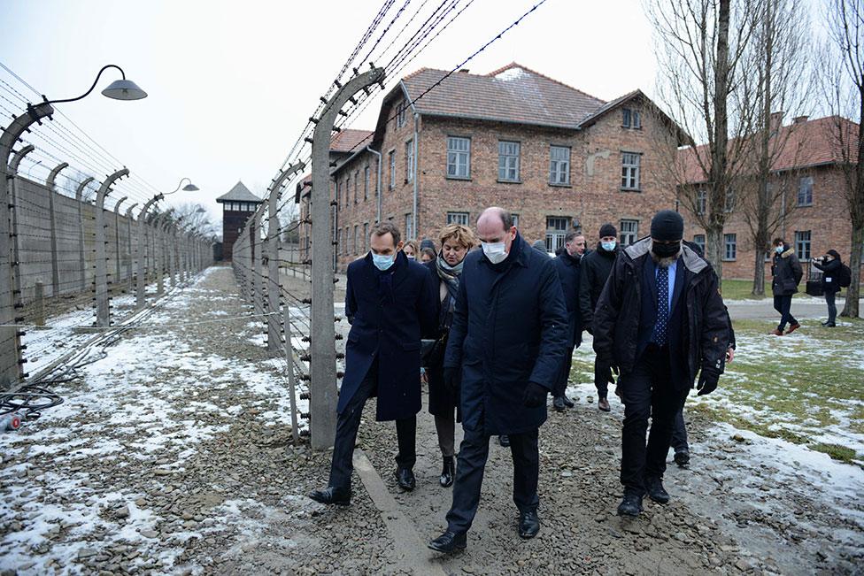 French Prime Minister Jean Castex visits the Memorial and Museum Auschwitz-Birkenau of the former German Nazi concentration and extermination camp in Oswiecim on 27 January 2022