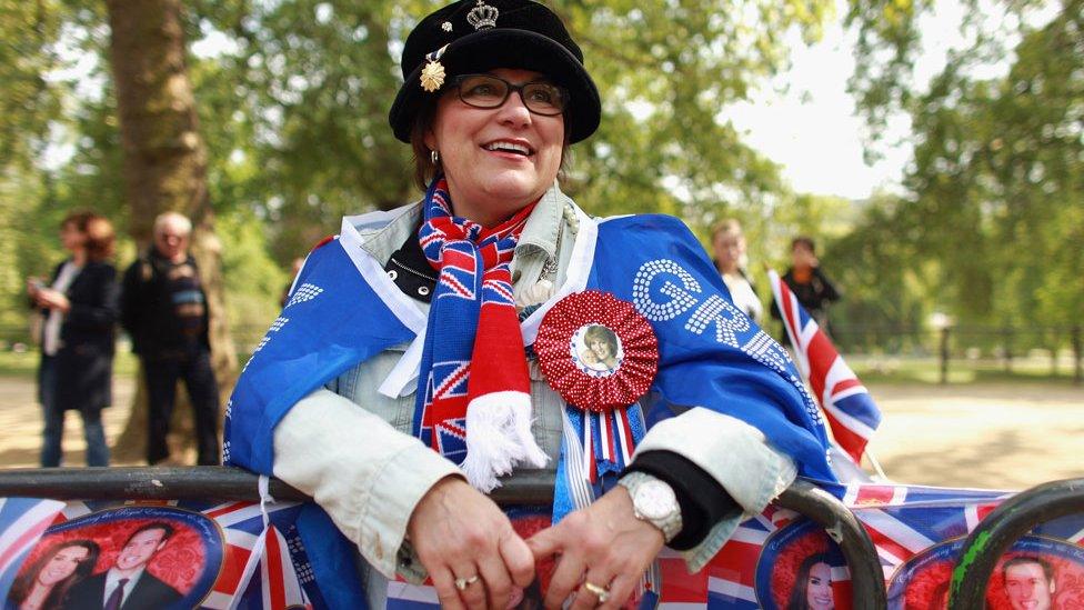 Jane Giannoulas from San Diego waiting outside Buckingham Palace