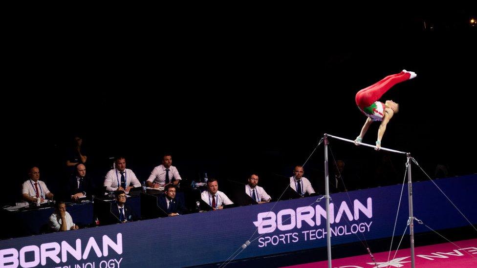 Judges watching a routine at last year's European Championships