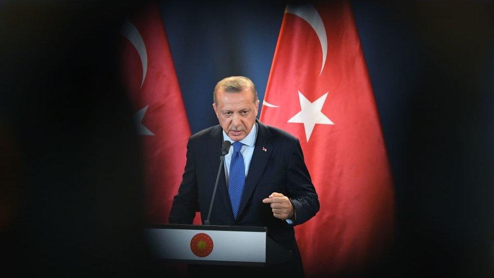 Turkish President Recep Tayyip Erdogan gives a joint press conference with the Hungarian Prime Minister (not in picture) following official talks in the parliament building of Budapest on October 8, 2018.