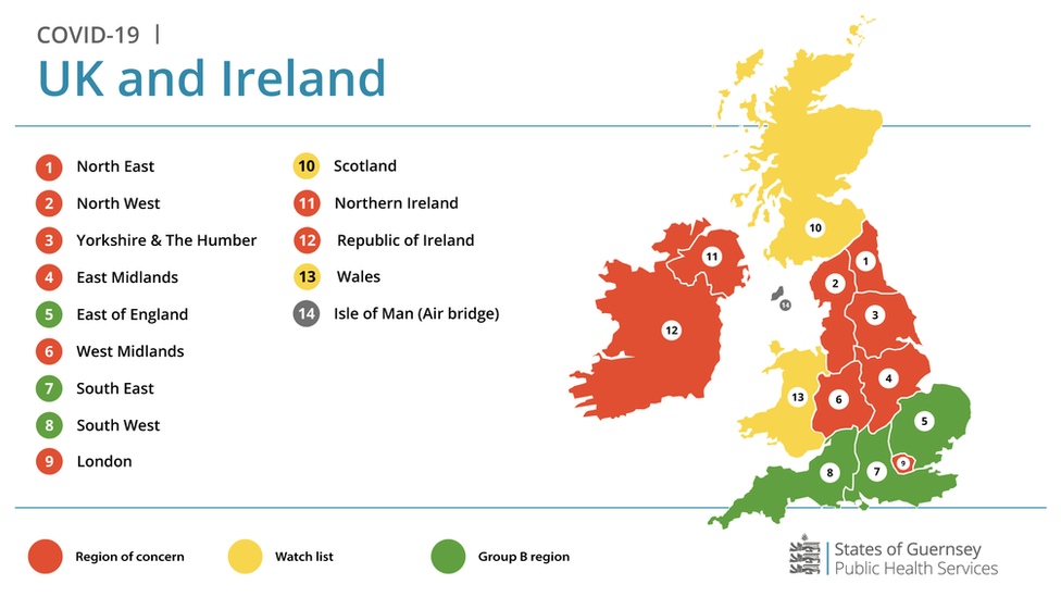 Map of UK and Ireland with England split into regions