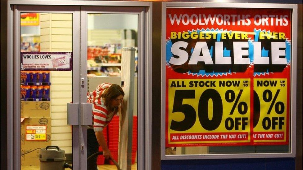 Woolworths store front with closing down sign