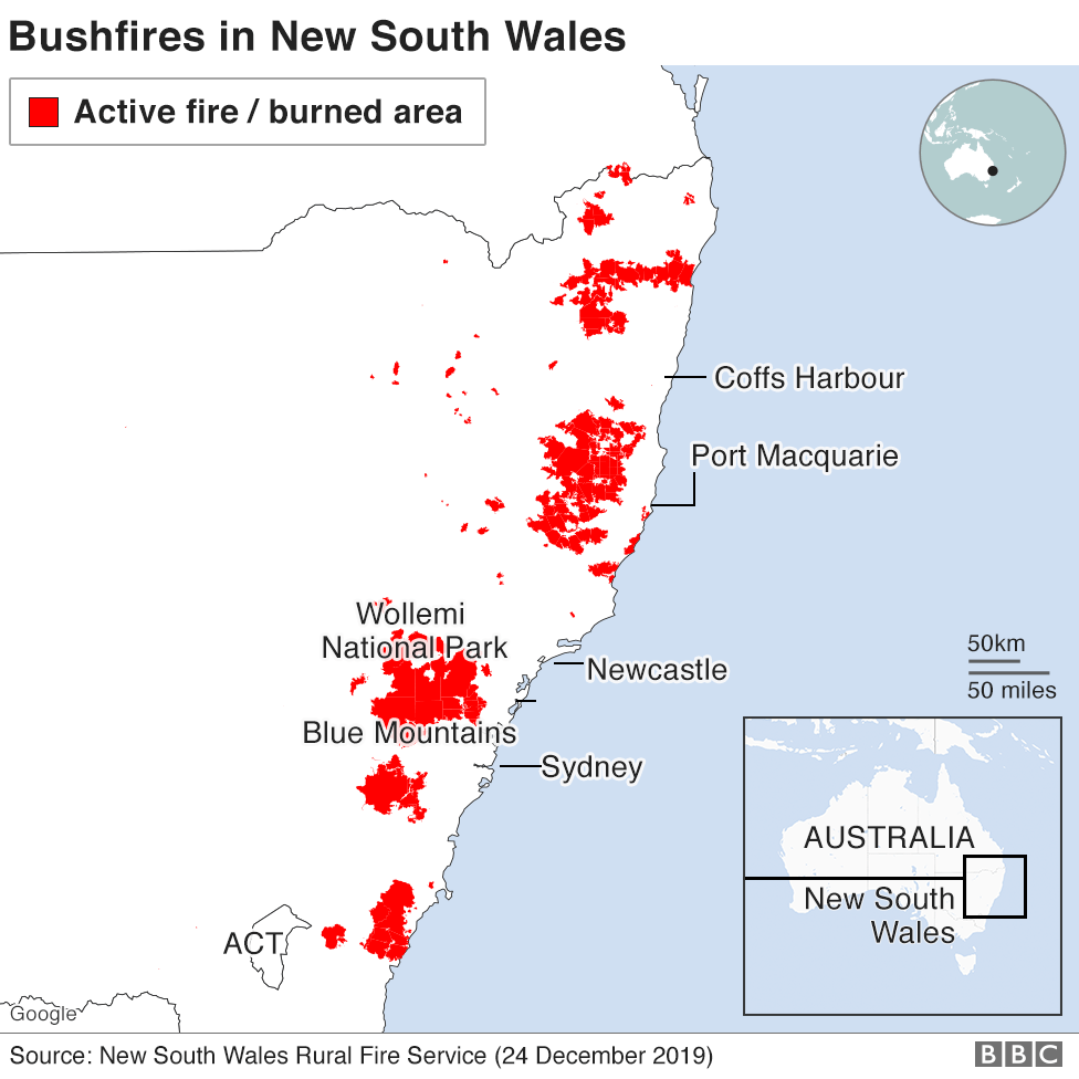 Map: Active fires, 24 December