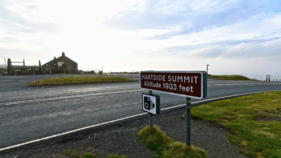 Hartside summit sign and cafe