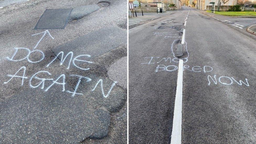 Paint daubed on road