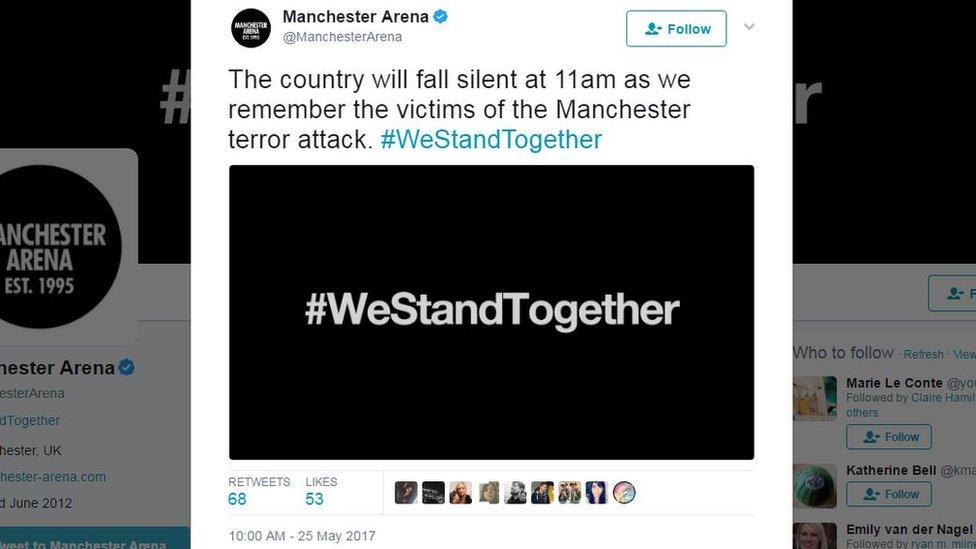 Manchester Arena tweets ahead of minute's silence for attack victims