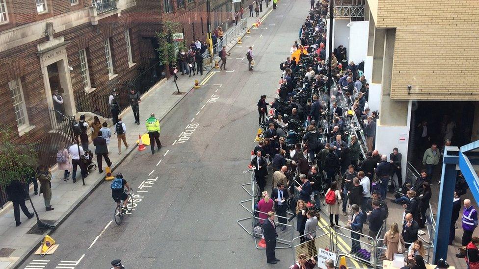 Press pack outside the Lindo Wing, Paddington