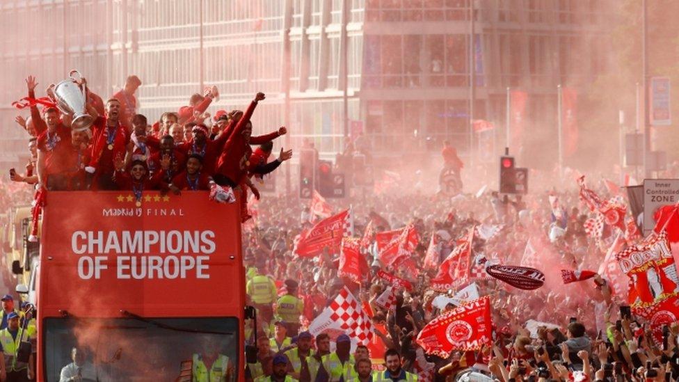 Liverpool players on bus