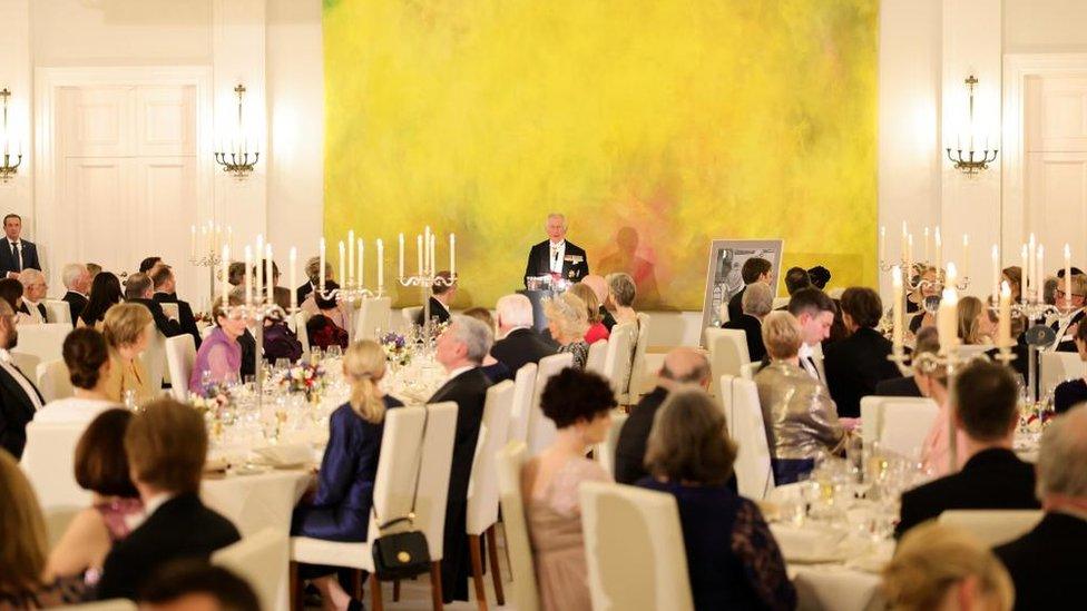 King Charles gives a speech during the state banquet at Schloss Bellevue presidential palace in Berlin