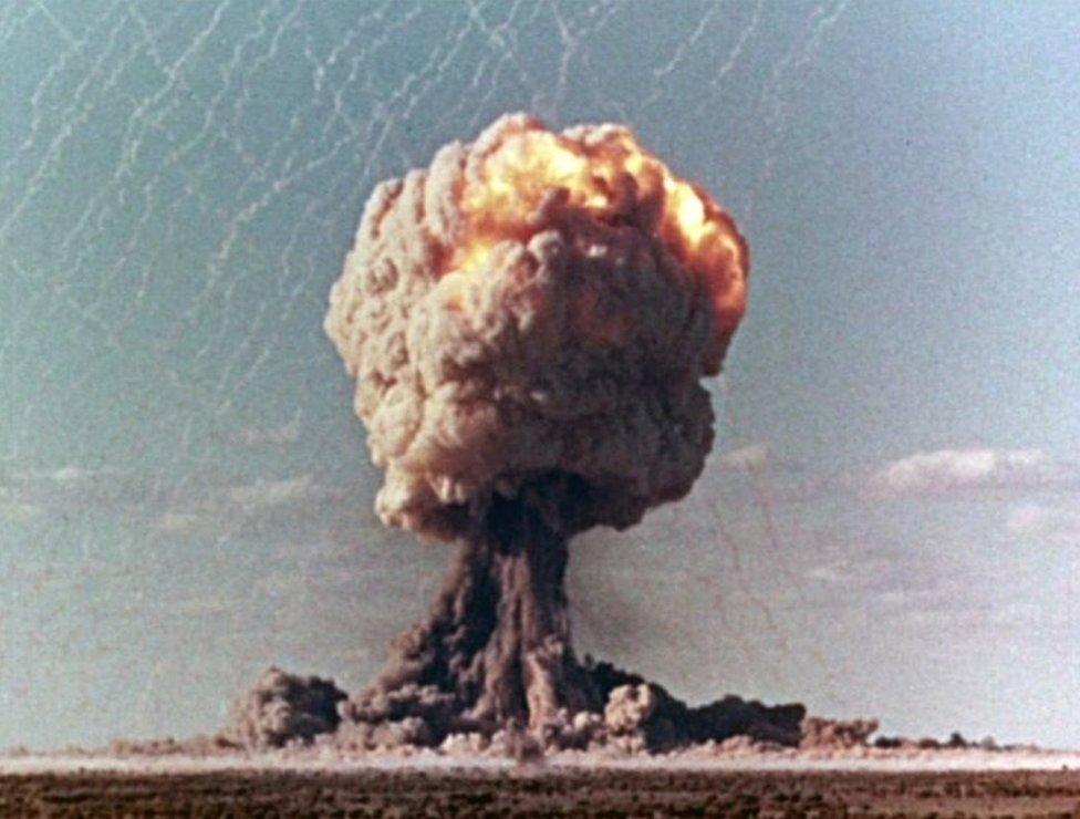 A mushroom cloud forms at Maralinga, South Australia.