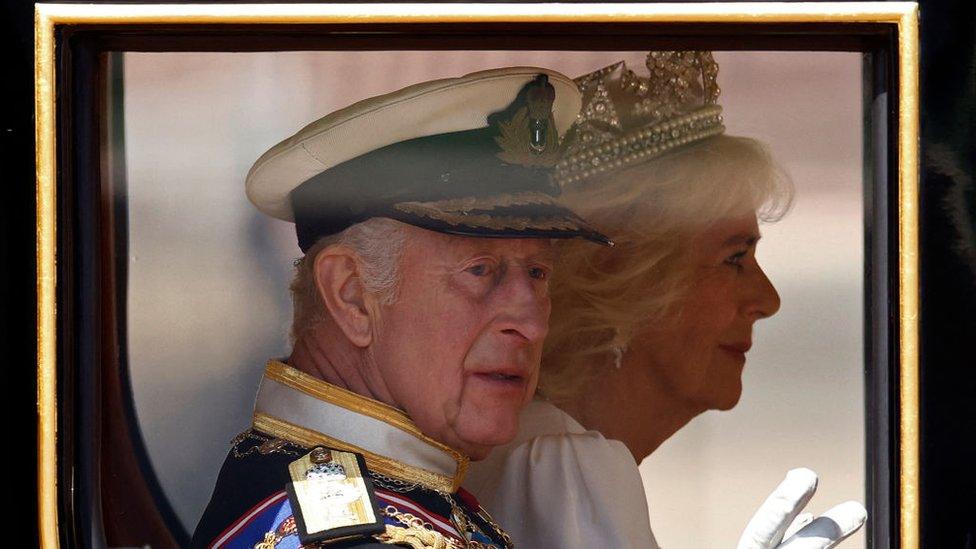 King Charles III and Queen Camilla leave Buckingham Palace ahead of the State Opening of Parliament on 17 July, 2024