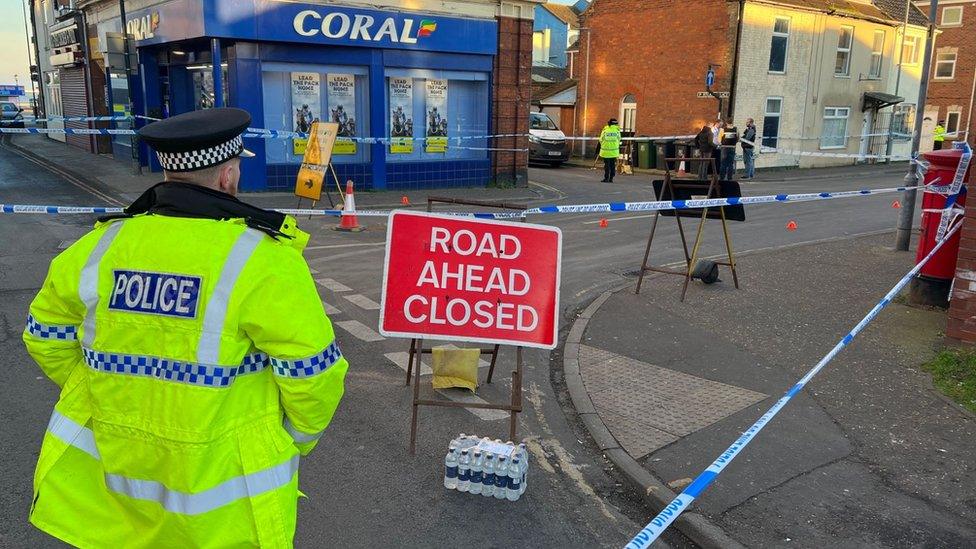 Police cars and armed officers in Great Yarmouth.