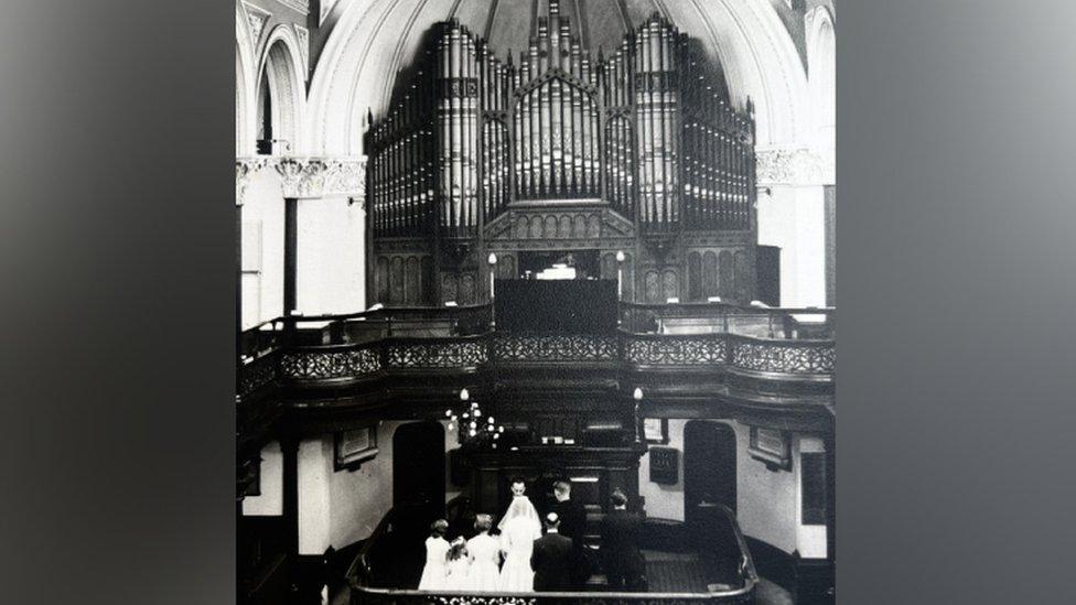 Inside Bethany Chapel on Marian Quinney's wedding day