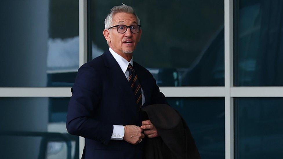 Gary Lineker arrives at the stadium prior to the Premier League match between Leicester City and Chelsea FC at The King Power Stadium on