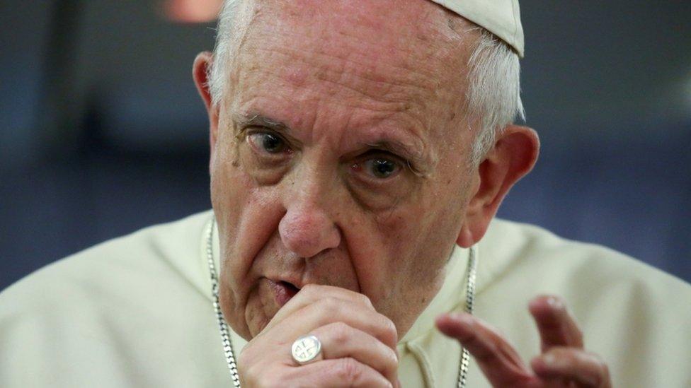 Pope gives a news conference on board a plane on way back from Chile on Jan 22