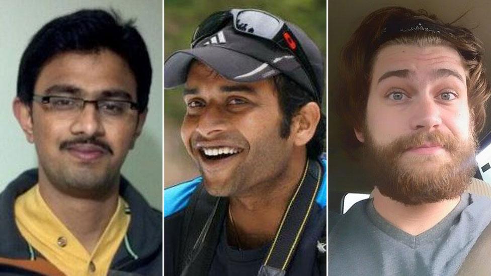 From left: Srinivas Kuchibhotla, who died; Alok Madasani, who was injured; and Ian Grillot, also injured