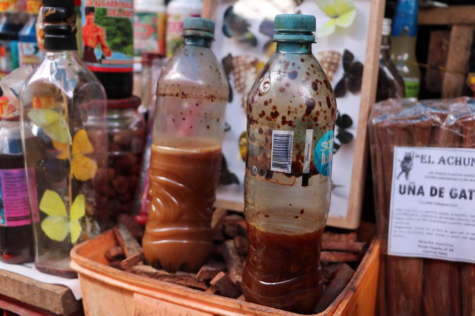 Ayahuasca on sale at Belén Market in Iquitos, Peru